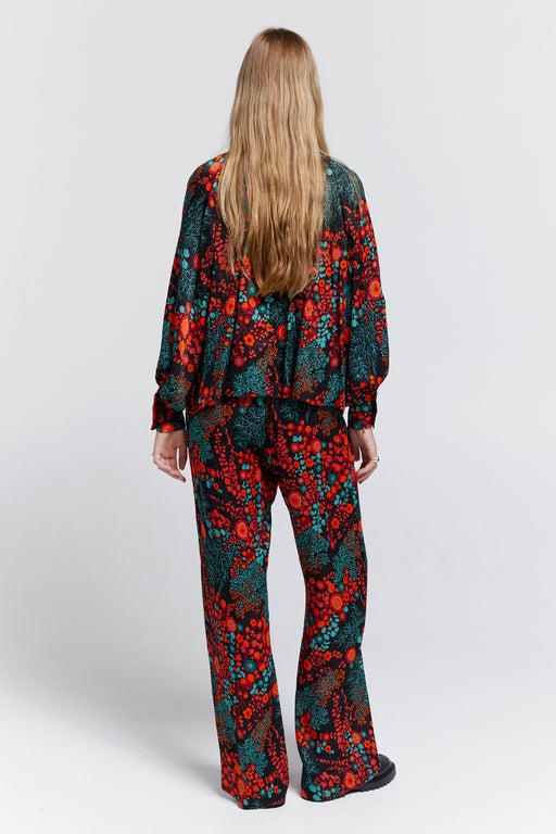 Tied Palazzo Lounge Pants Electric Meadow Black Multi