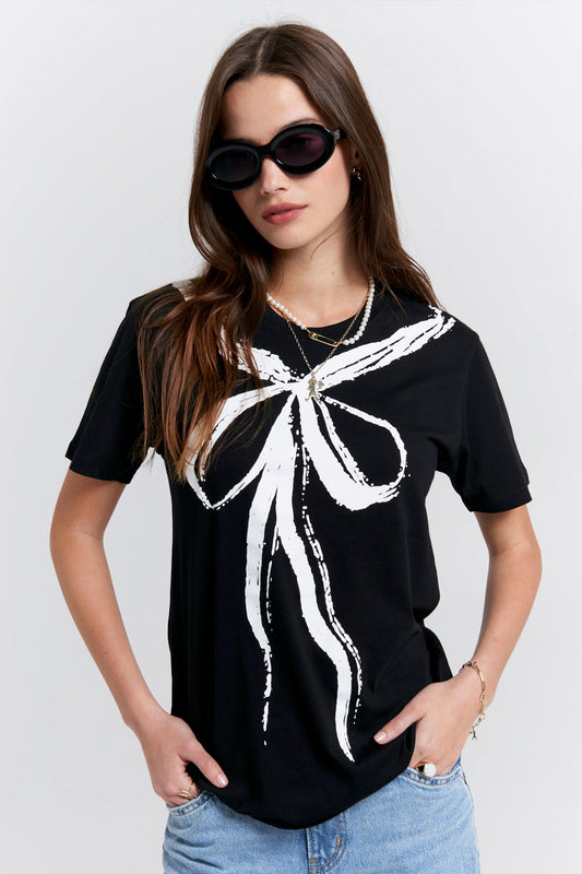 Trompe-L'oeil Bow Organic Cotton T-Shirt Black