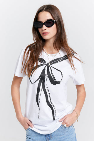 Trompe-L'oeil Bow Organic Cotton T-Shirt White