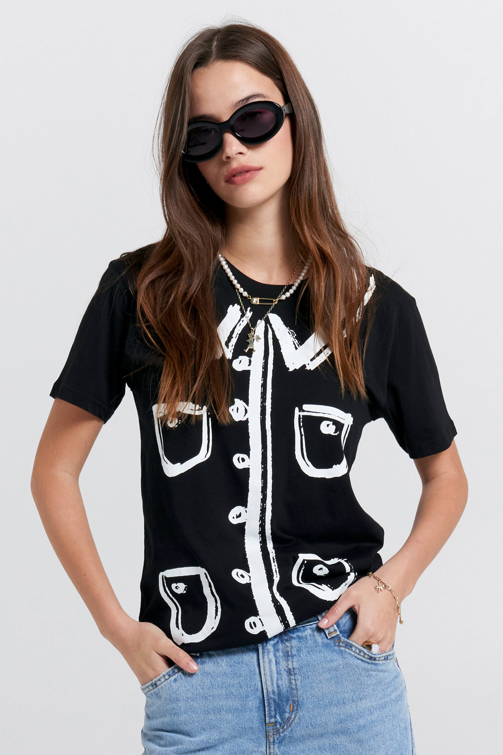 Trompe-L'oeil Jacket Organic Cotton T-Shirt Black