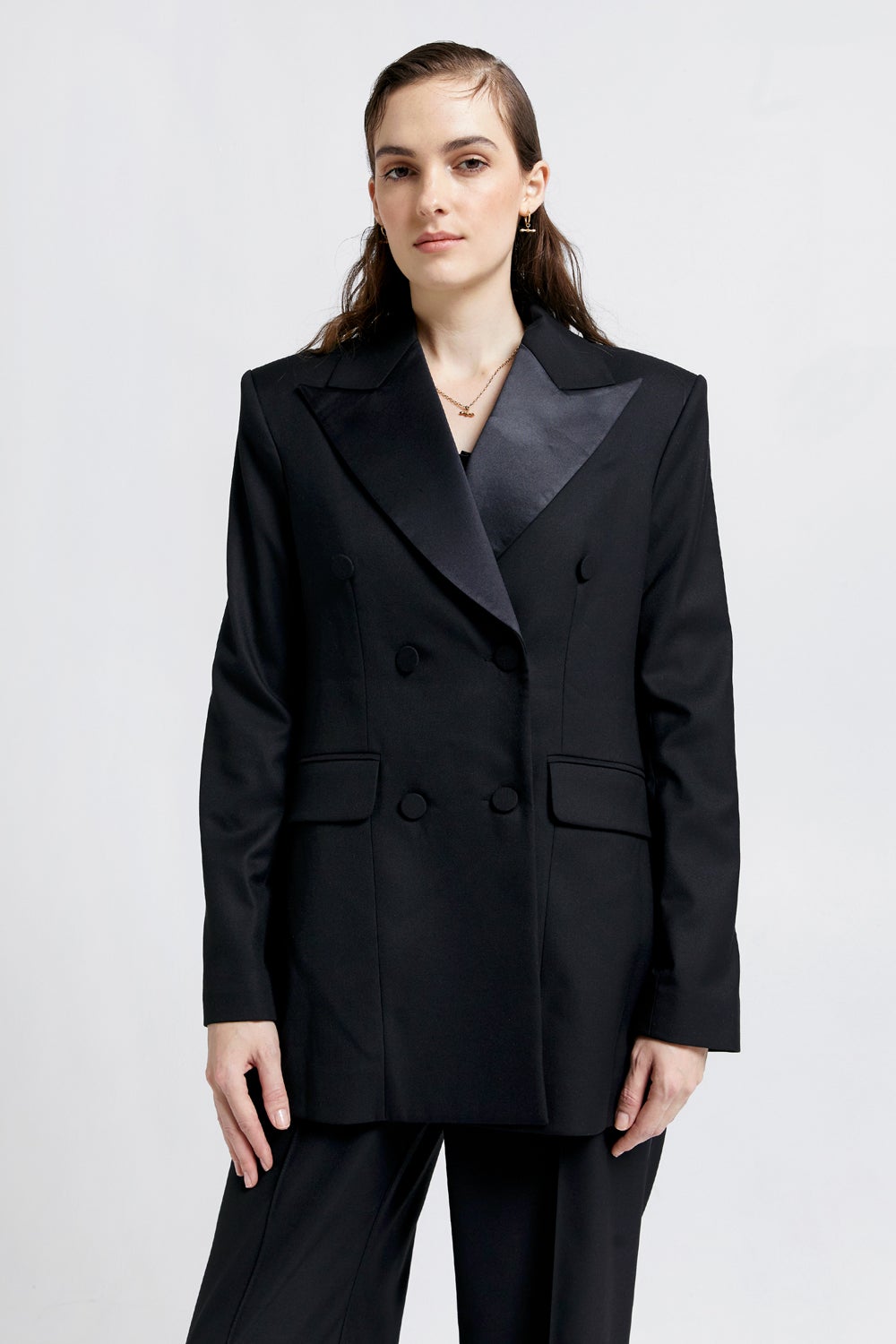 Tuxedo Double Breasted Blazer Black