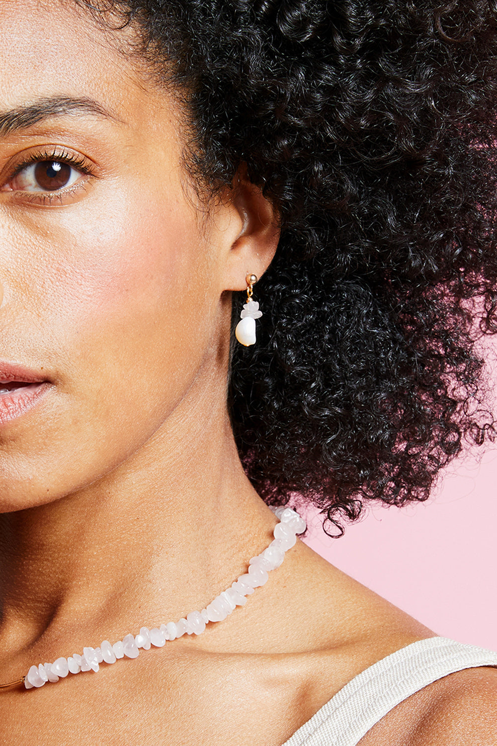 Gemstone Chip Earring with Gold-Filled Bar Stud Rose Quartz – Karen Walker