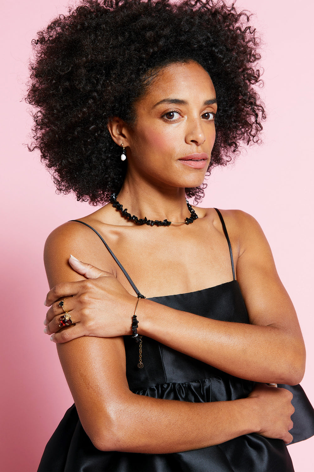 Gemstone Chip Necklace with Gold-Filled Bar Onyx