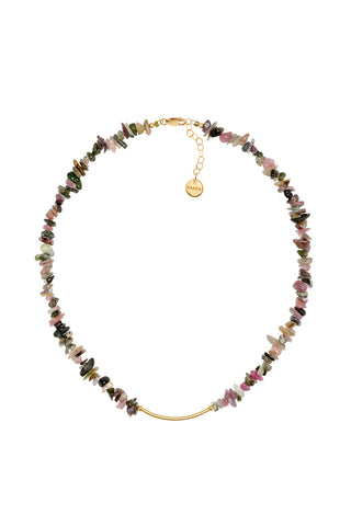 Gemstone Chip Necklace with Gold-Filled Bar Tourmaline