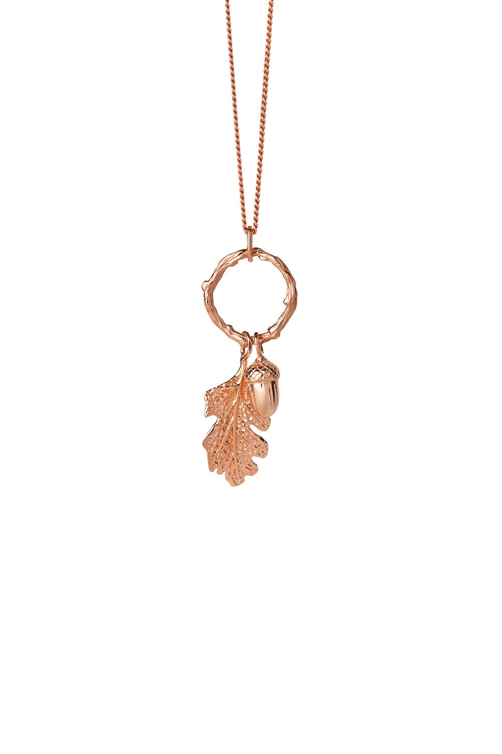 Acorn and Leaf Loop Necklace Rose Gold