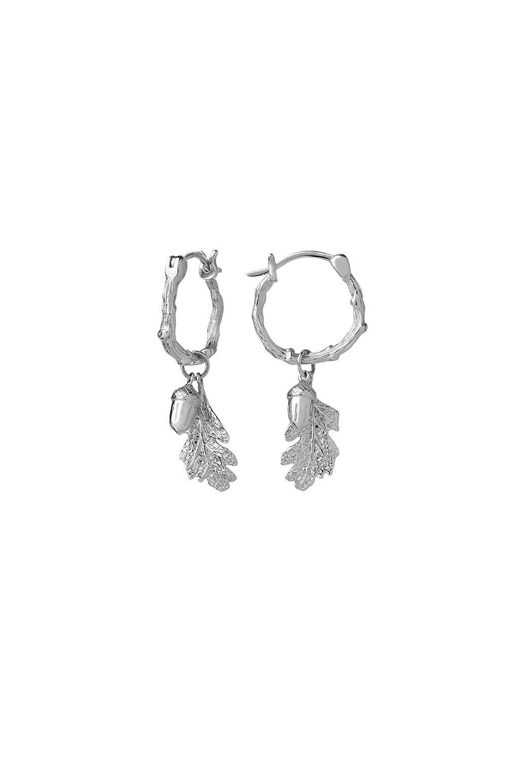 Acorn and Leaf Mini Hoop Earrings Silver