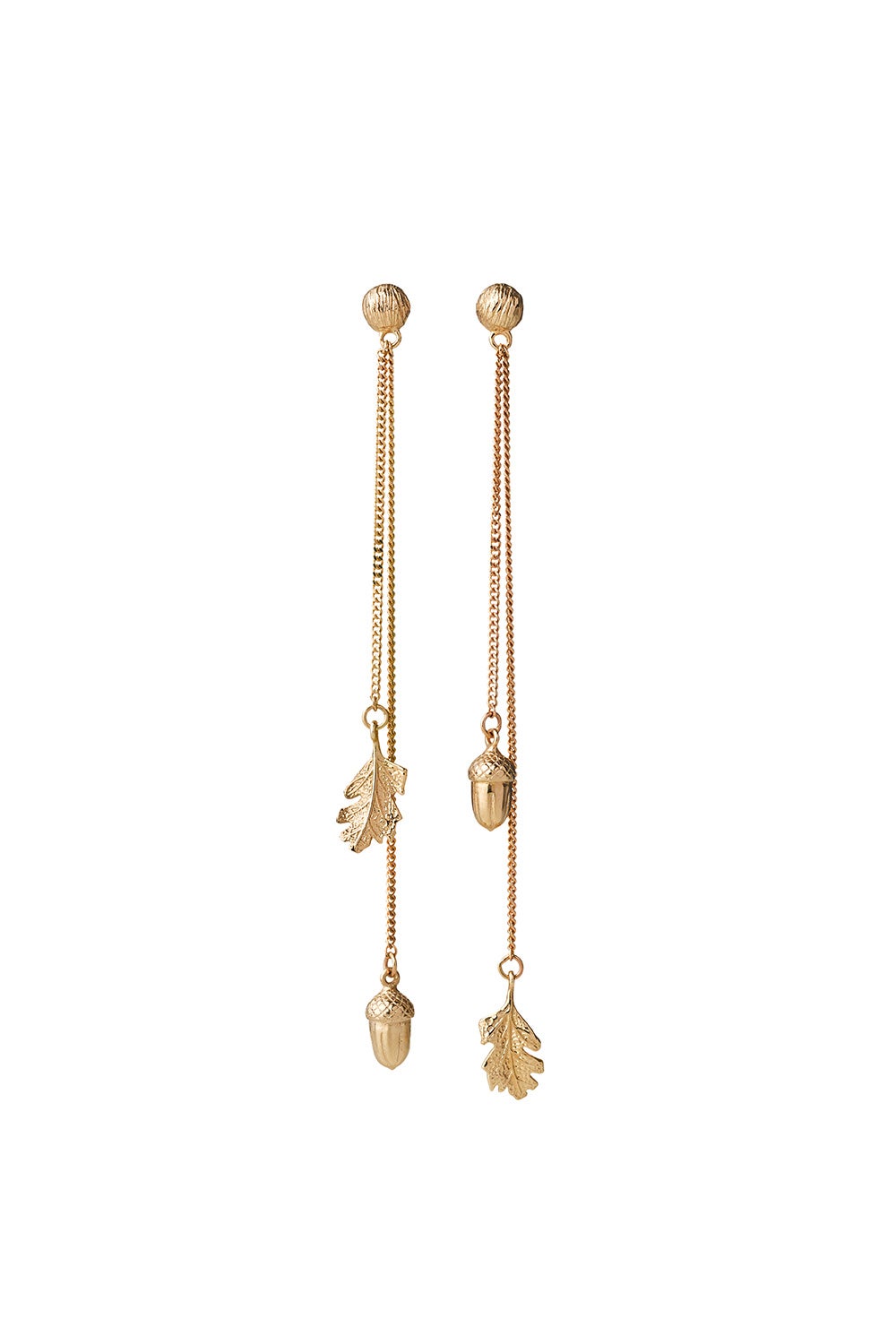 Acorn and Leaf Pendulum Earrings Gold