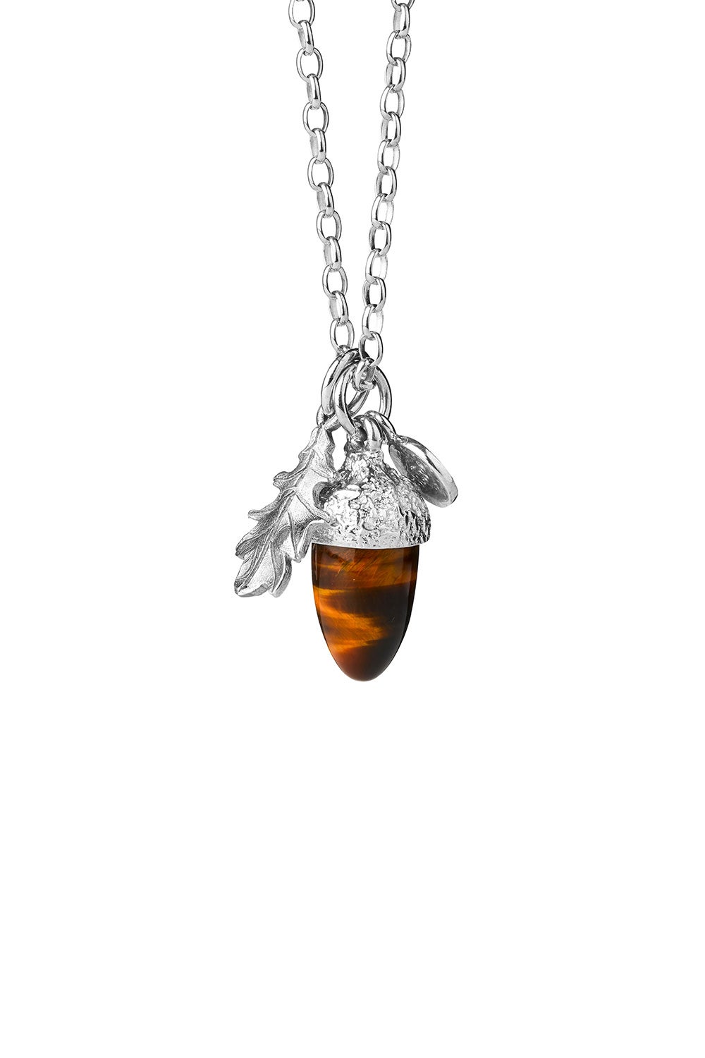 Acorn & Leaf Pendant Silver with Tiger's Eye
