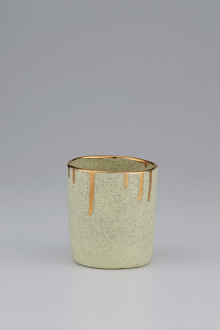 Claybird Tumbler with Gold Drip Rim Speckled Yellow