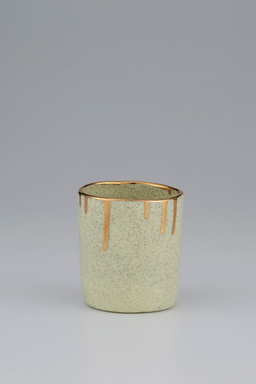 Claybird Tumbler with Gold Drip Rim Speckled Yellow