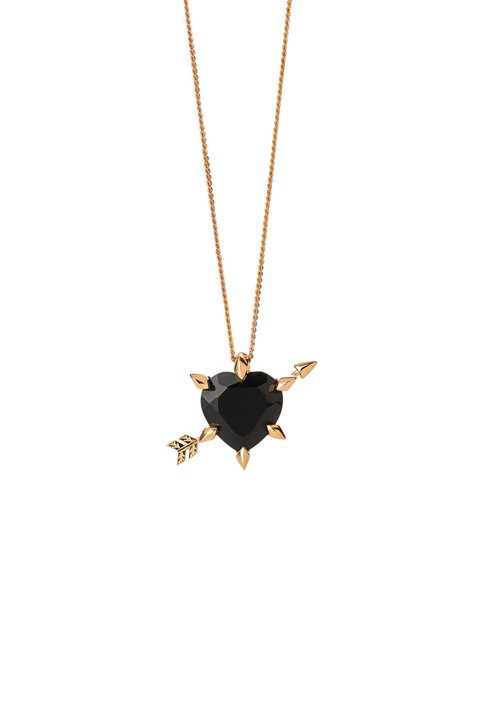 Cupid's Arrow and Heart Necklace Gold Onyx