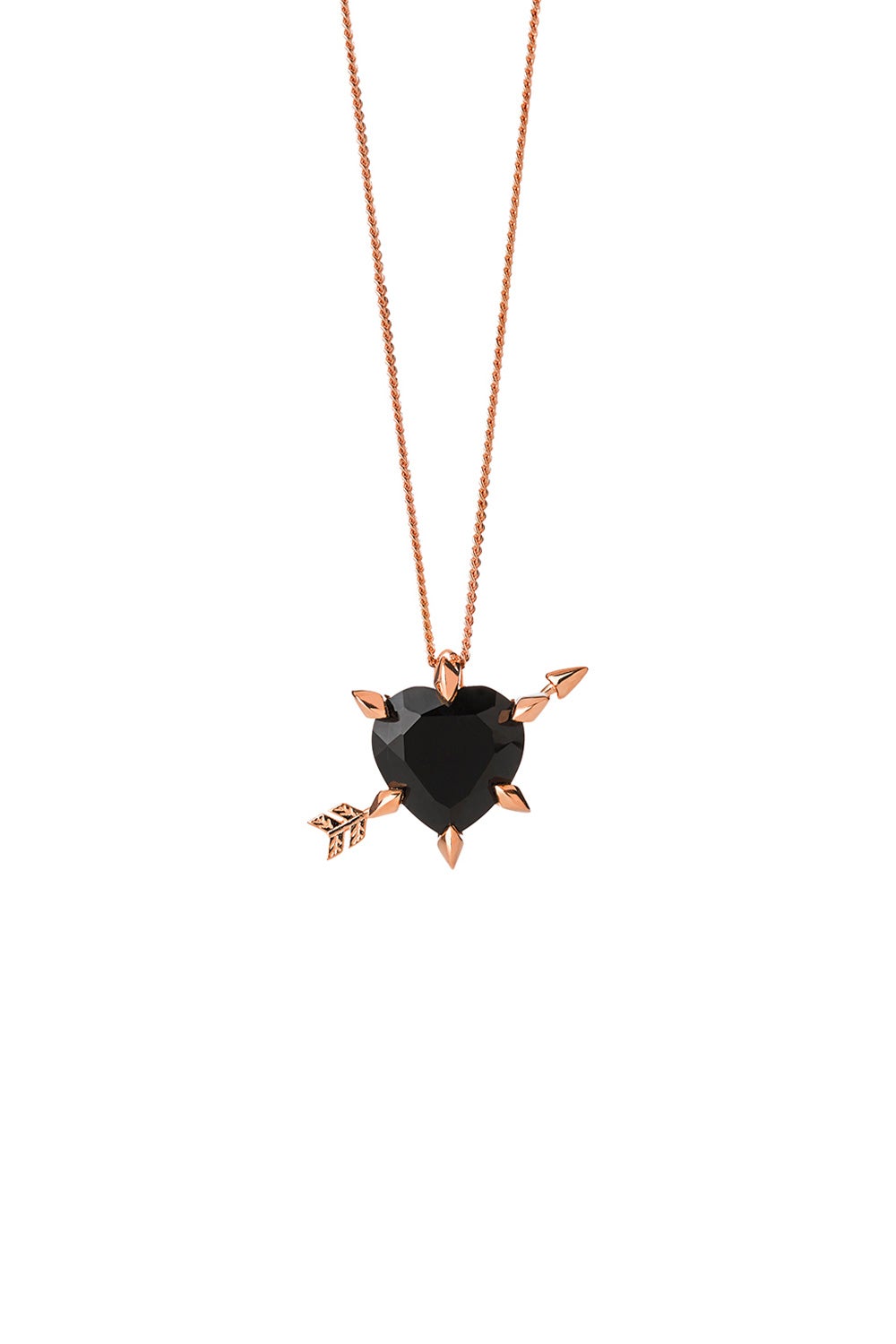 Cupid's Arrow and Heart Necklace Rose Gold Onyx