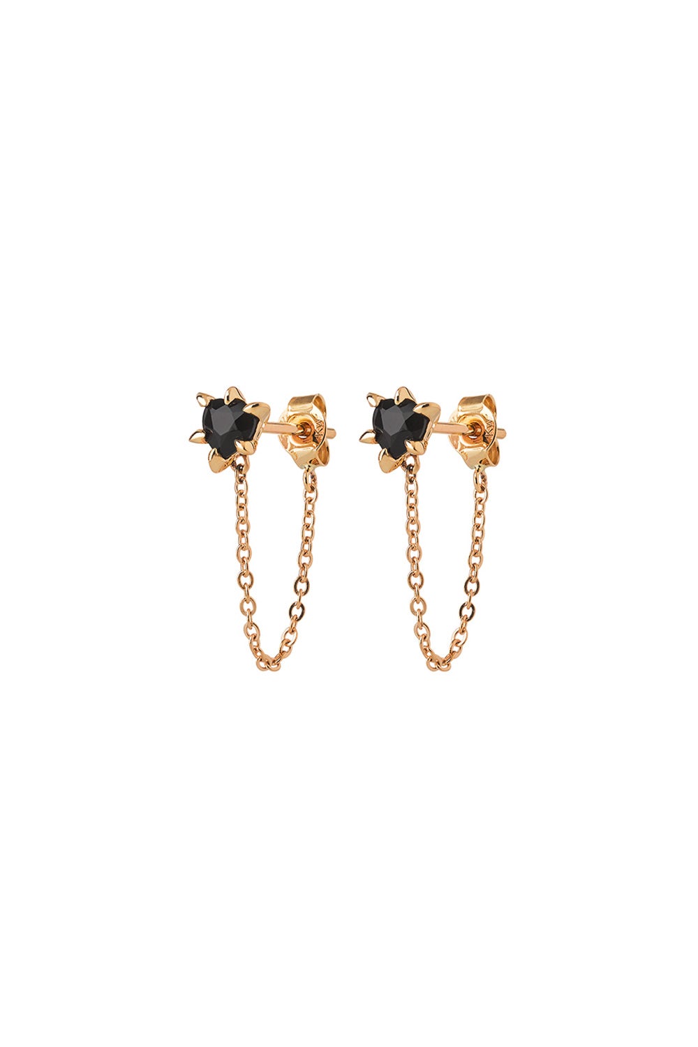 Cupid's Heart and Chain Studs Gold Onyx