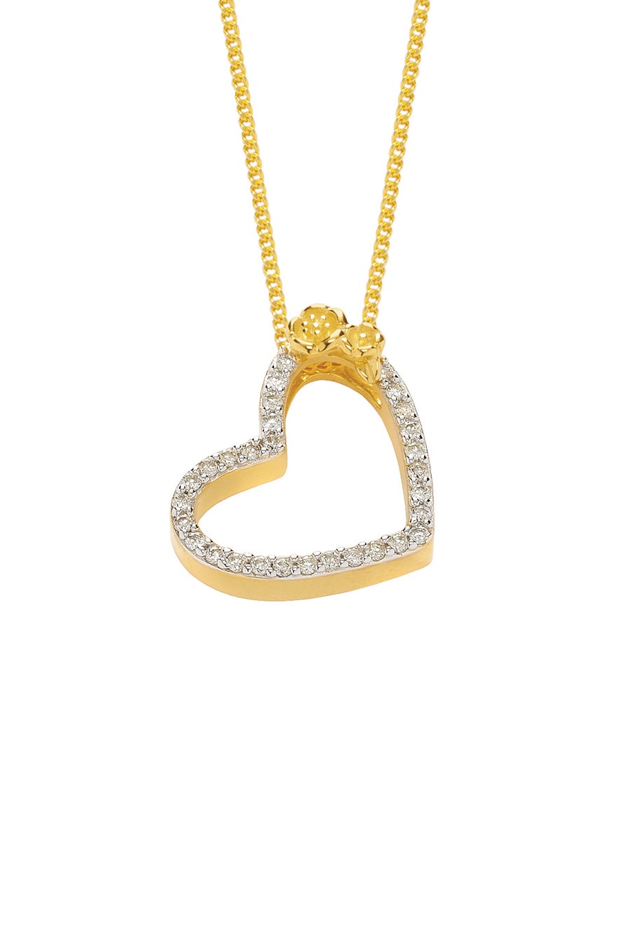 Diamond Botanical Heart Necklace, Gold, .25ct Diamond