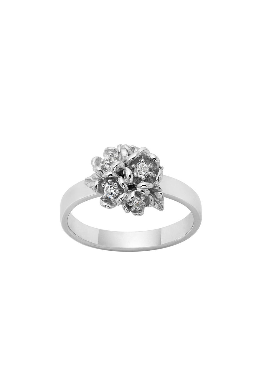 Diamond Posie Flower Ball Ring, 9ct White Gold , .24ct Diamond