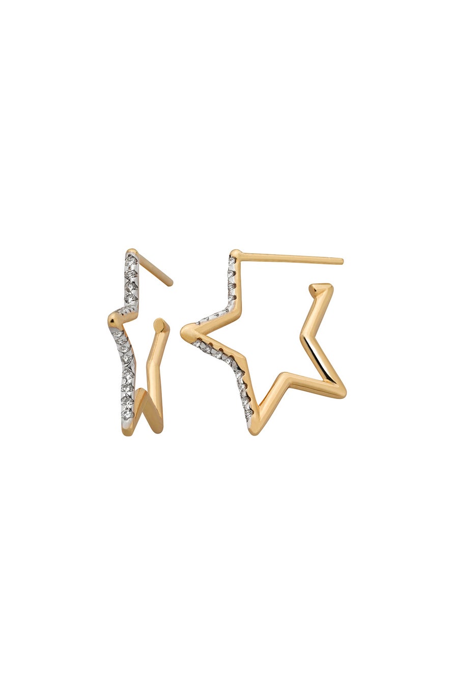 Diamond Star Outline Earring, 9ct Gold, .18ct Diamond 