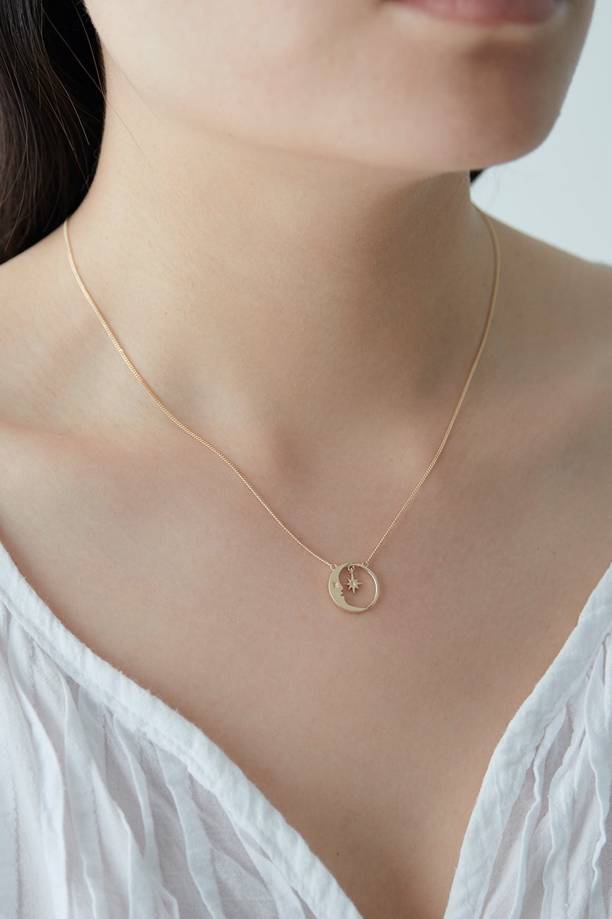 Eclipse Moon and Star Necklace Gold