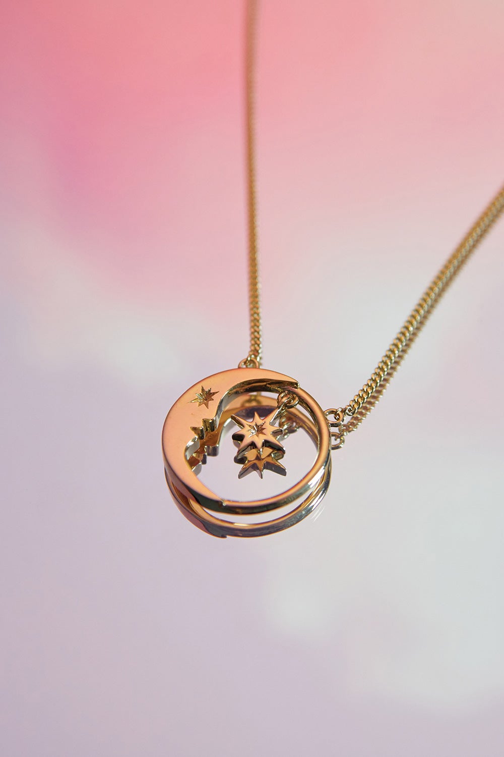 Eclipse Moon and Star Necklace Gold