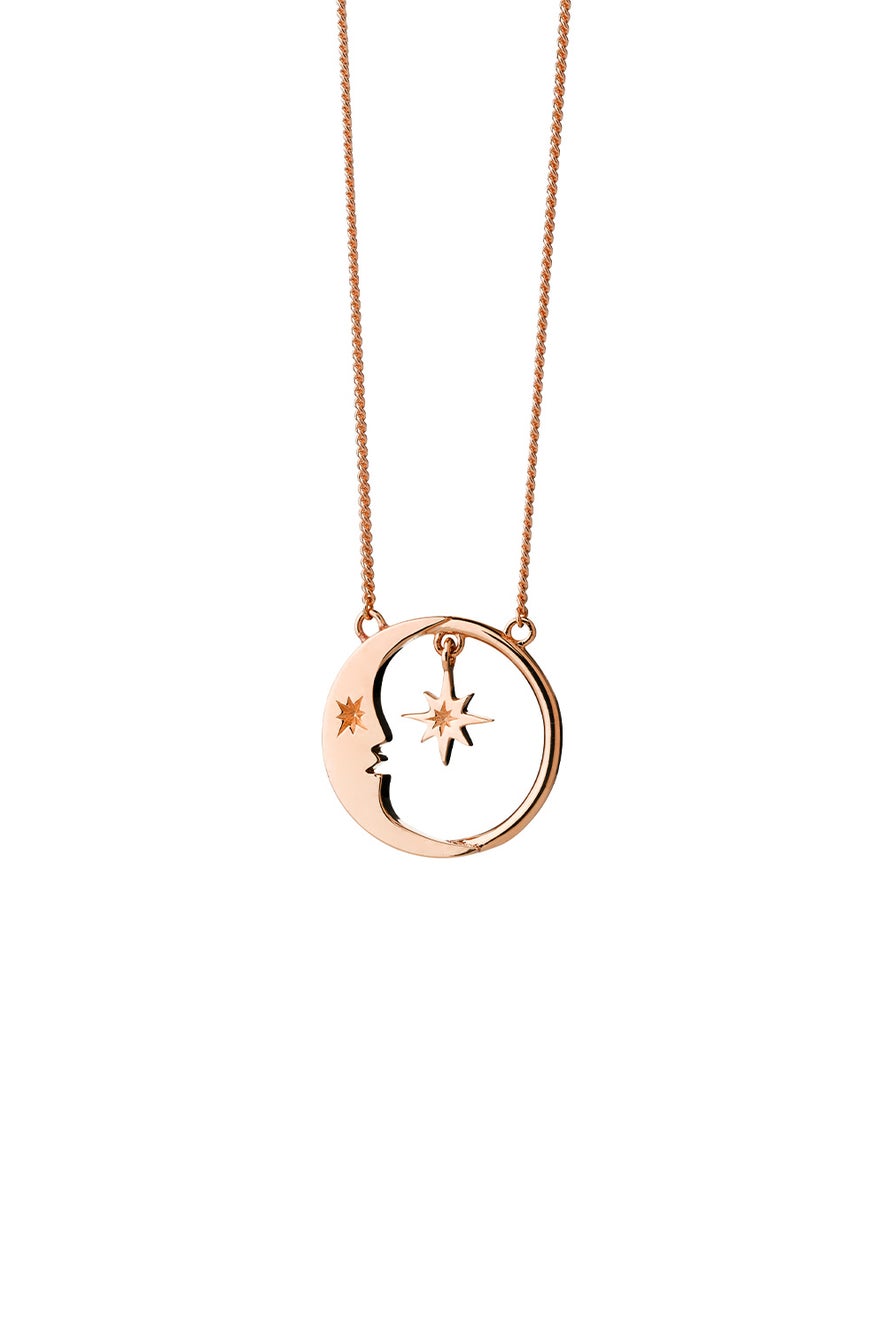 Eclipse Moon and Star Necklace Rose Gold