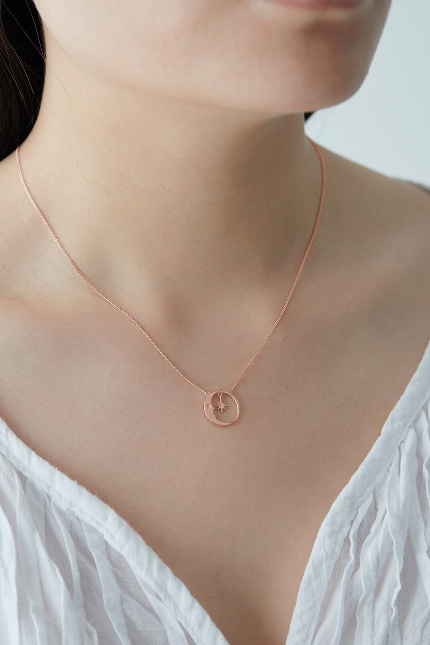 Eclipse Moon and Star Necklace Rose Gold