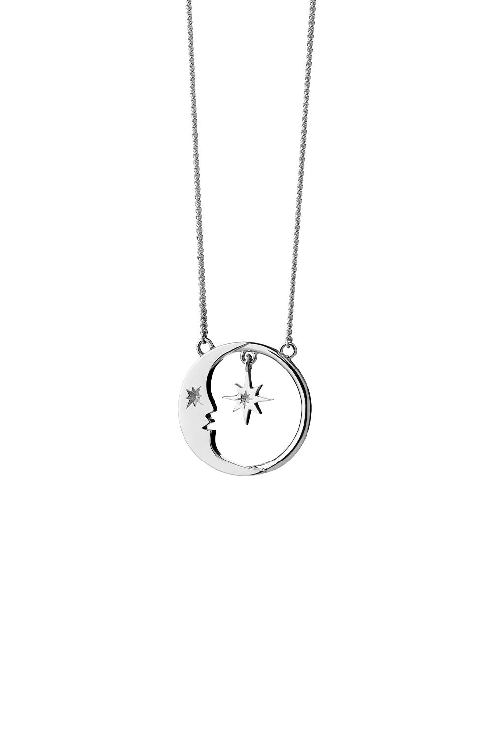 Eclipse Moon and Star Necklace Silver