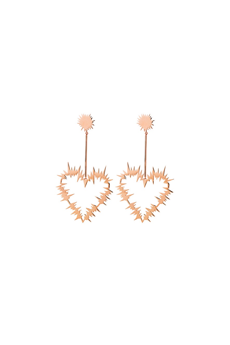 Electric Heart Drop Earrings Rose Gold