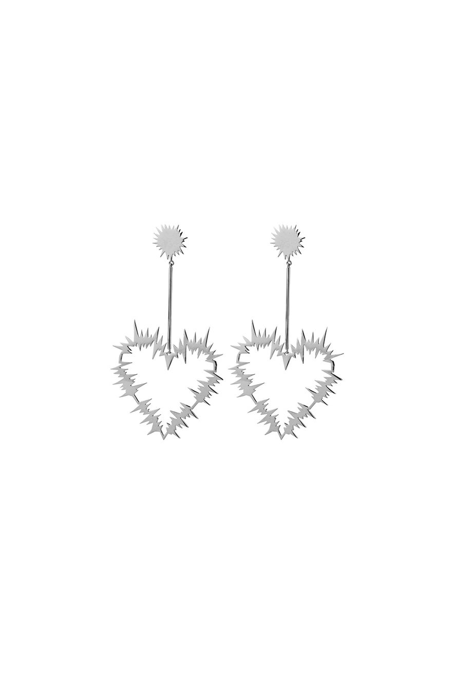 Electric Heart Drop Earrings Silver