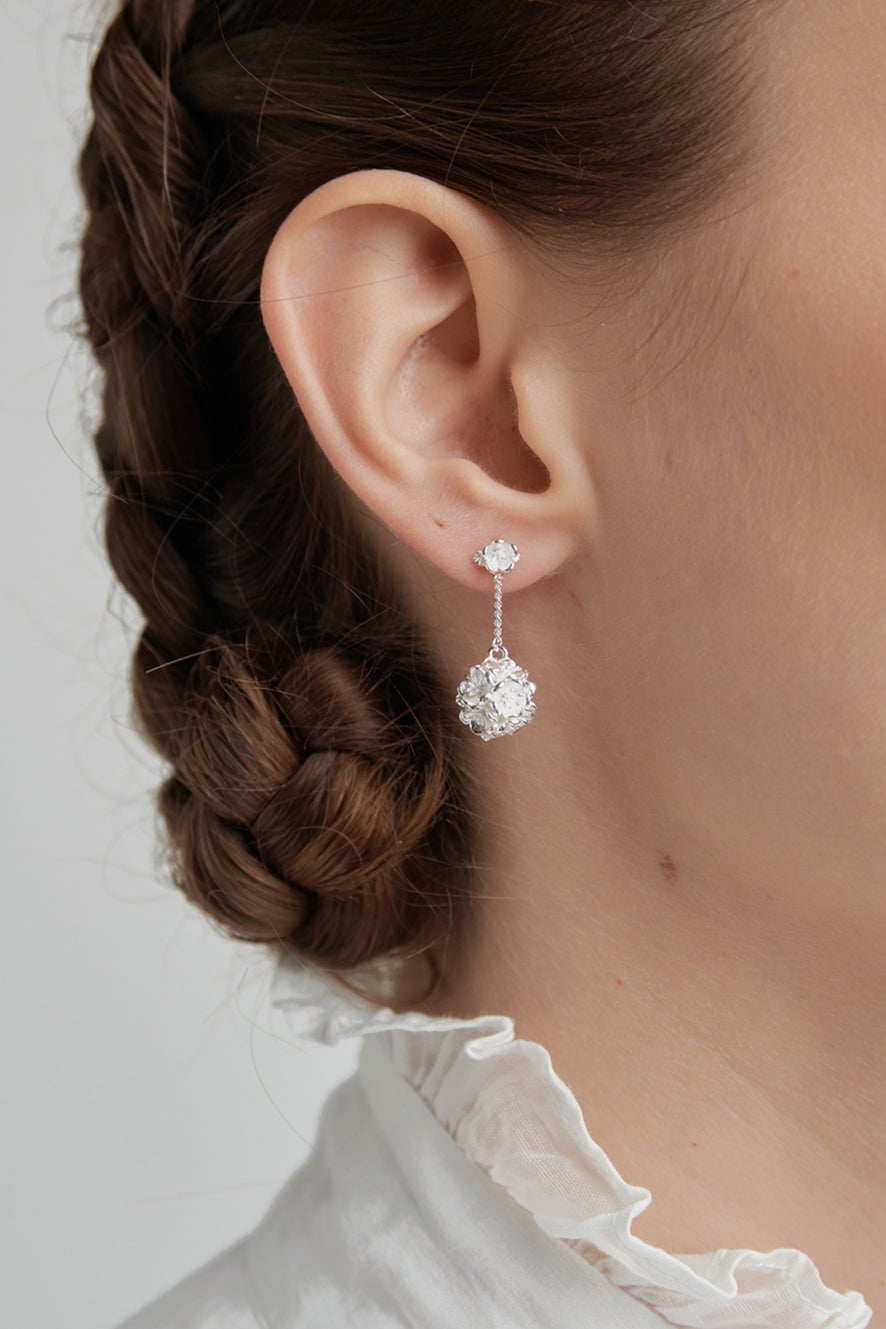 Flower Ball Thread Earrings Silver