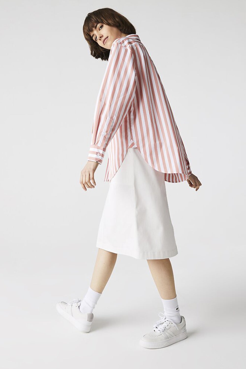 Lacoste Casual Wide Stripe Poplin Shirt Pink/White