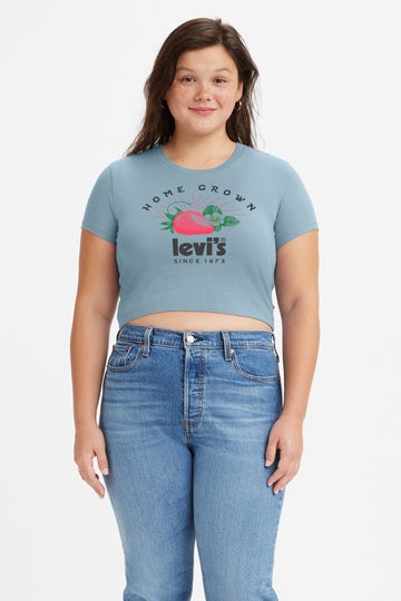 Levi's Fresh Cropped Jordie T-shirt Natural Garment Dyed Blue | Karen Walker