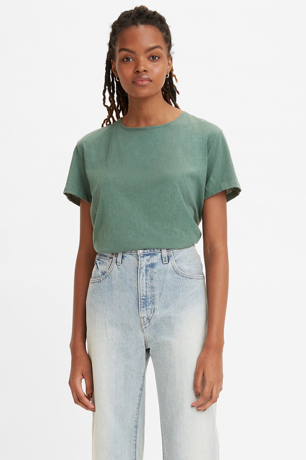 Levi's Made and Crafted Open Neck Tee Silver Pine