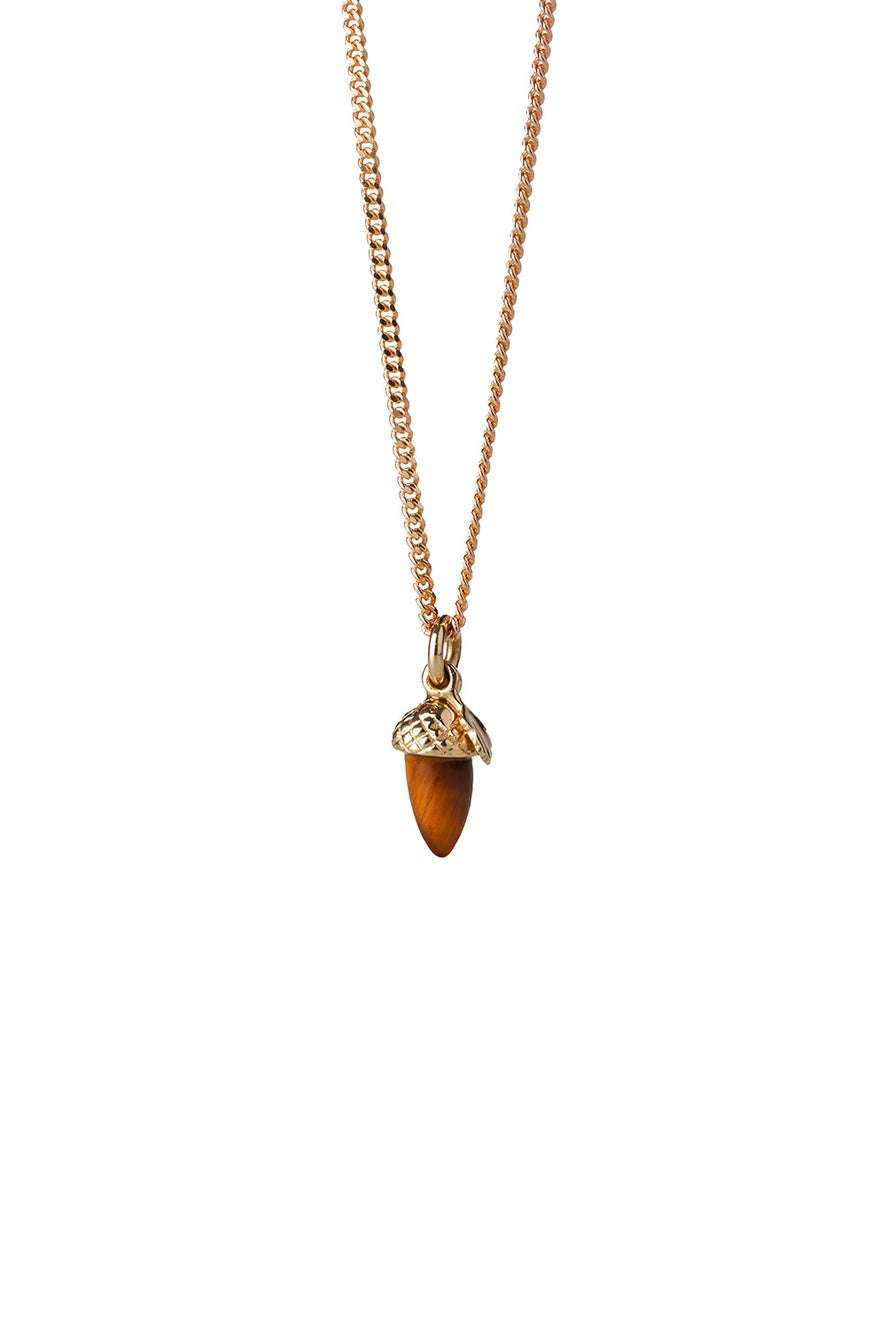Micro Acorn and Leaf Necklace Gold