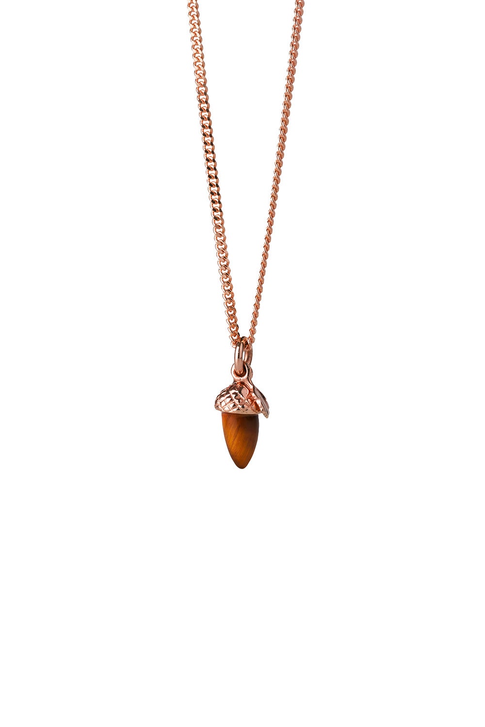 Micro Acorn and Leaf Necklace Rose Gold