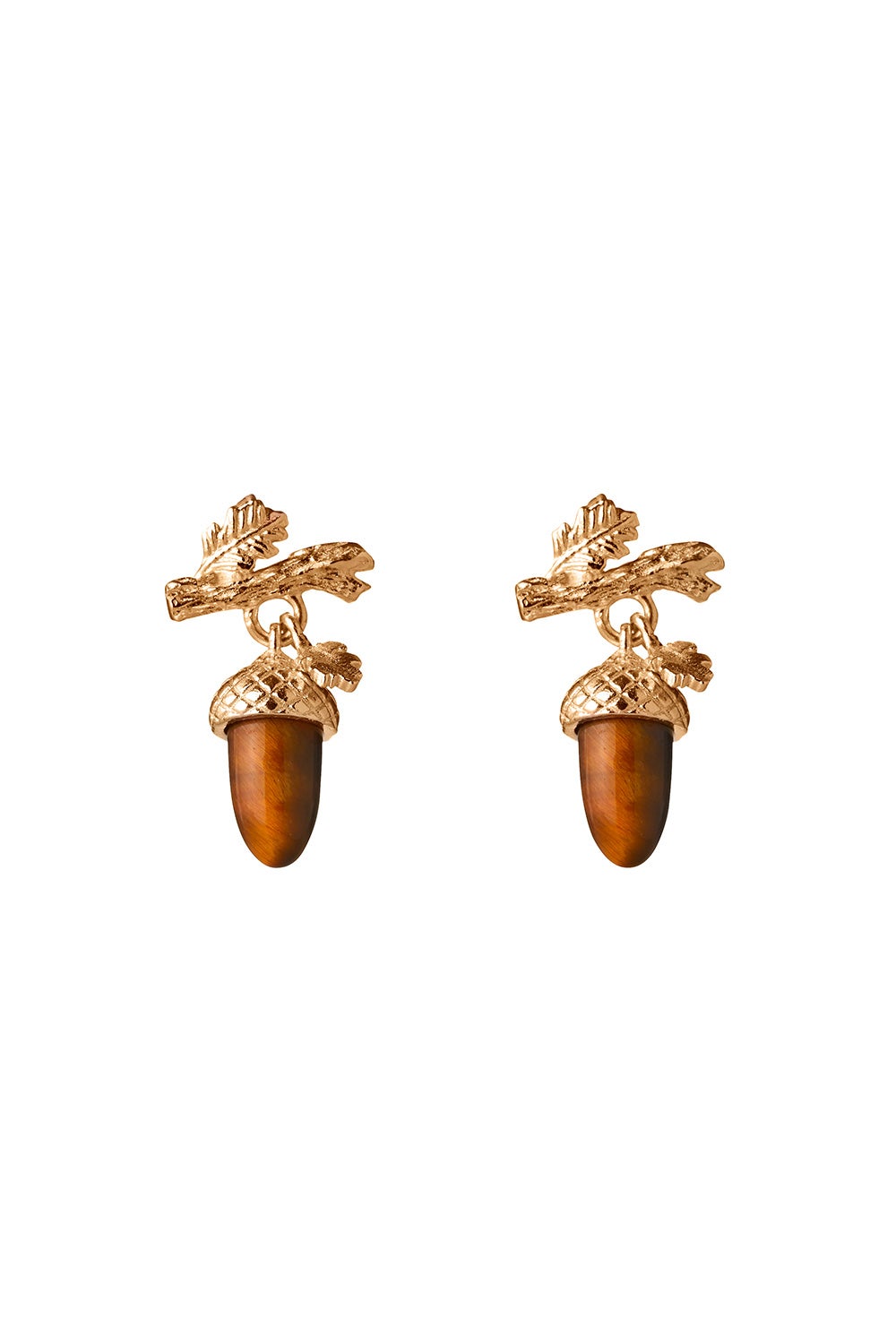 Micro Acorn and Leaf Studs Gold