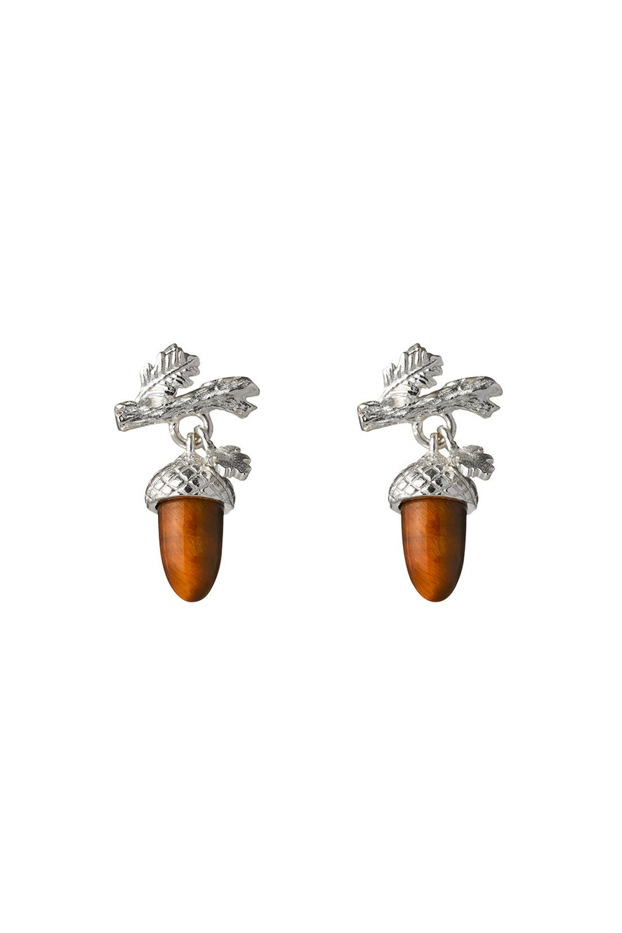 Micro Acorn and Leaf Studs Silver