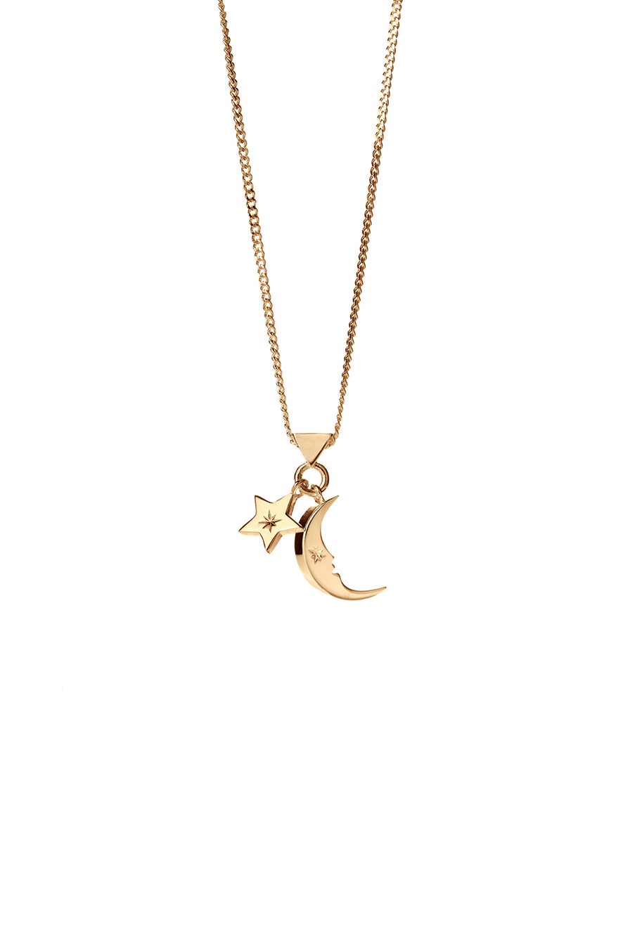 Moon and Star Charm Necklace Gold
