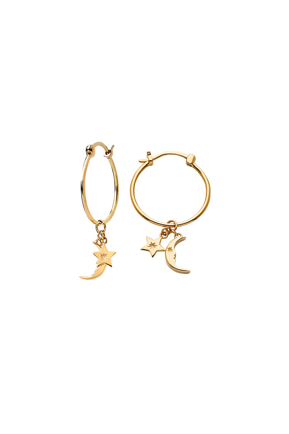 Moon and Star Charm Hoops Gold