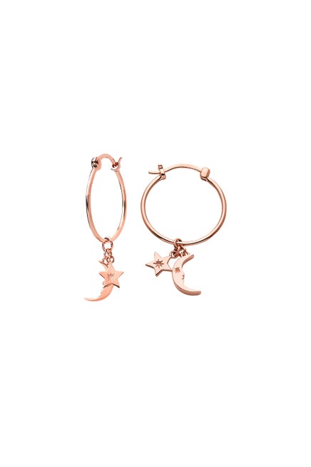 Moon and Star Charm Hoops Rose Gold
