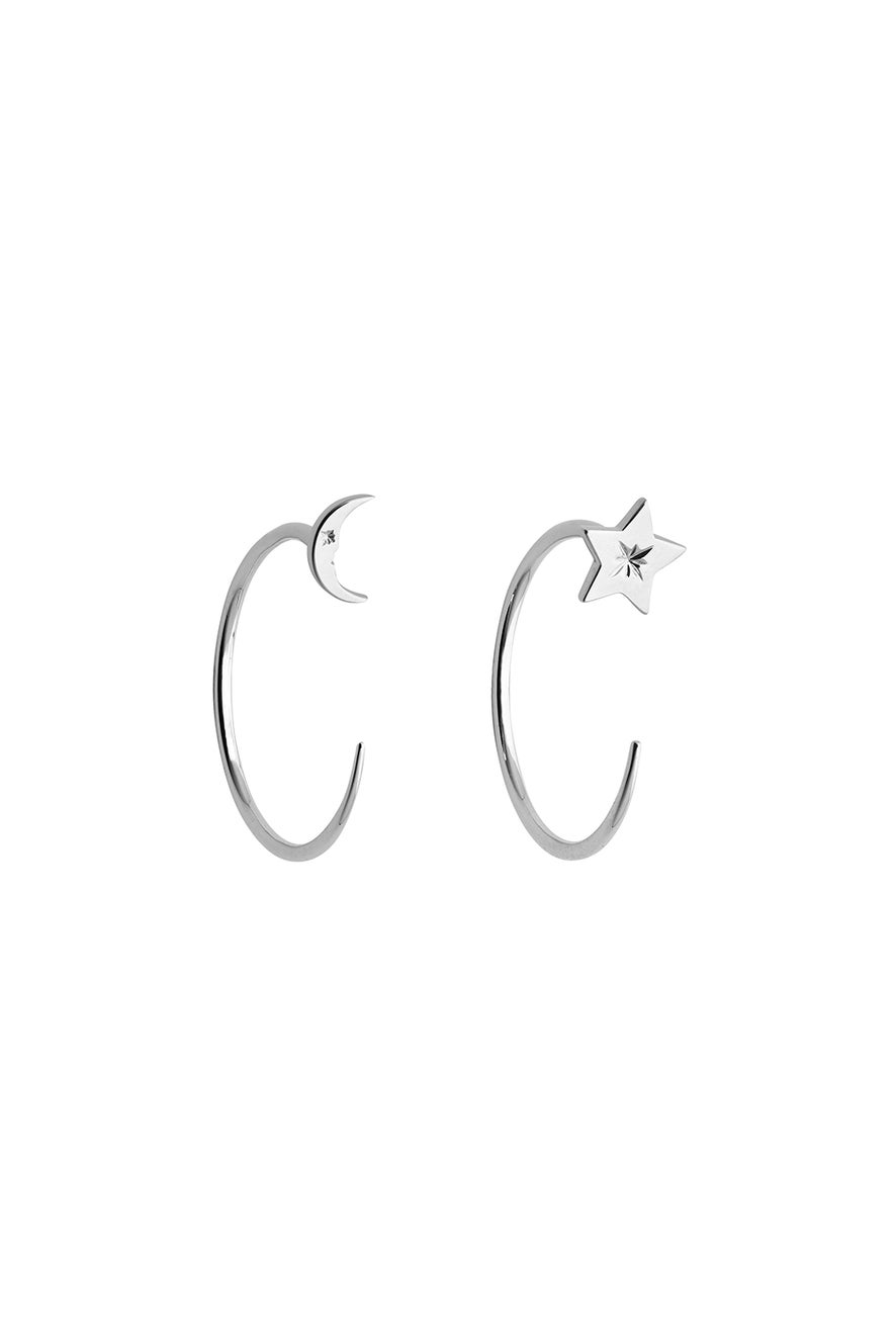 Moon and Star Hoops Silver