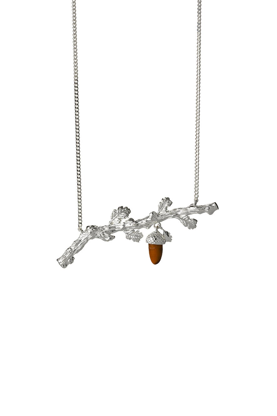 Oak Branch Necklace Silver