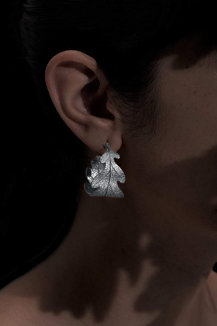 Oak Leaf Earrings Silver