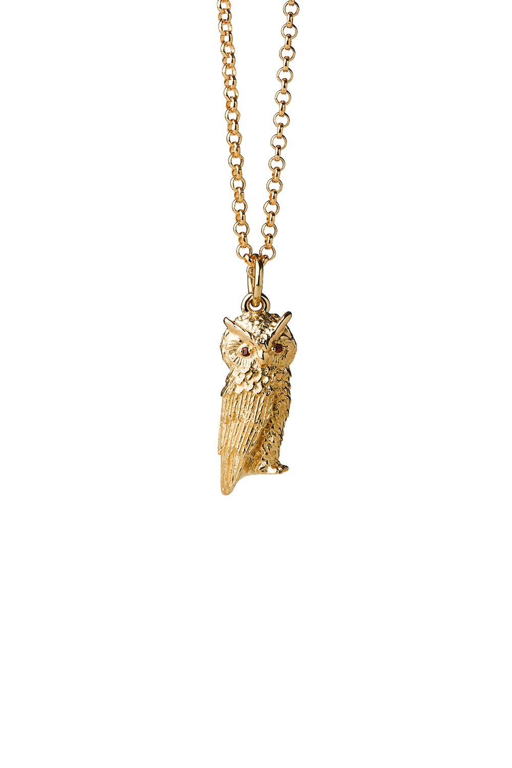 Owl Necklace Gold with Garnet