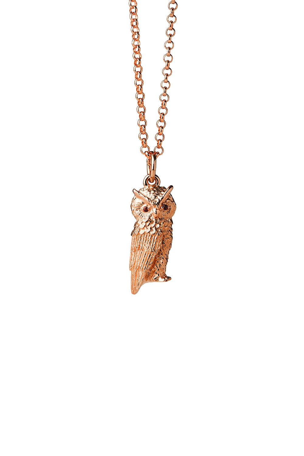 Owl Necklace Rose Gold with Garnet