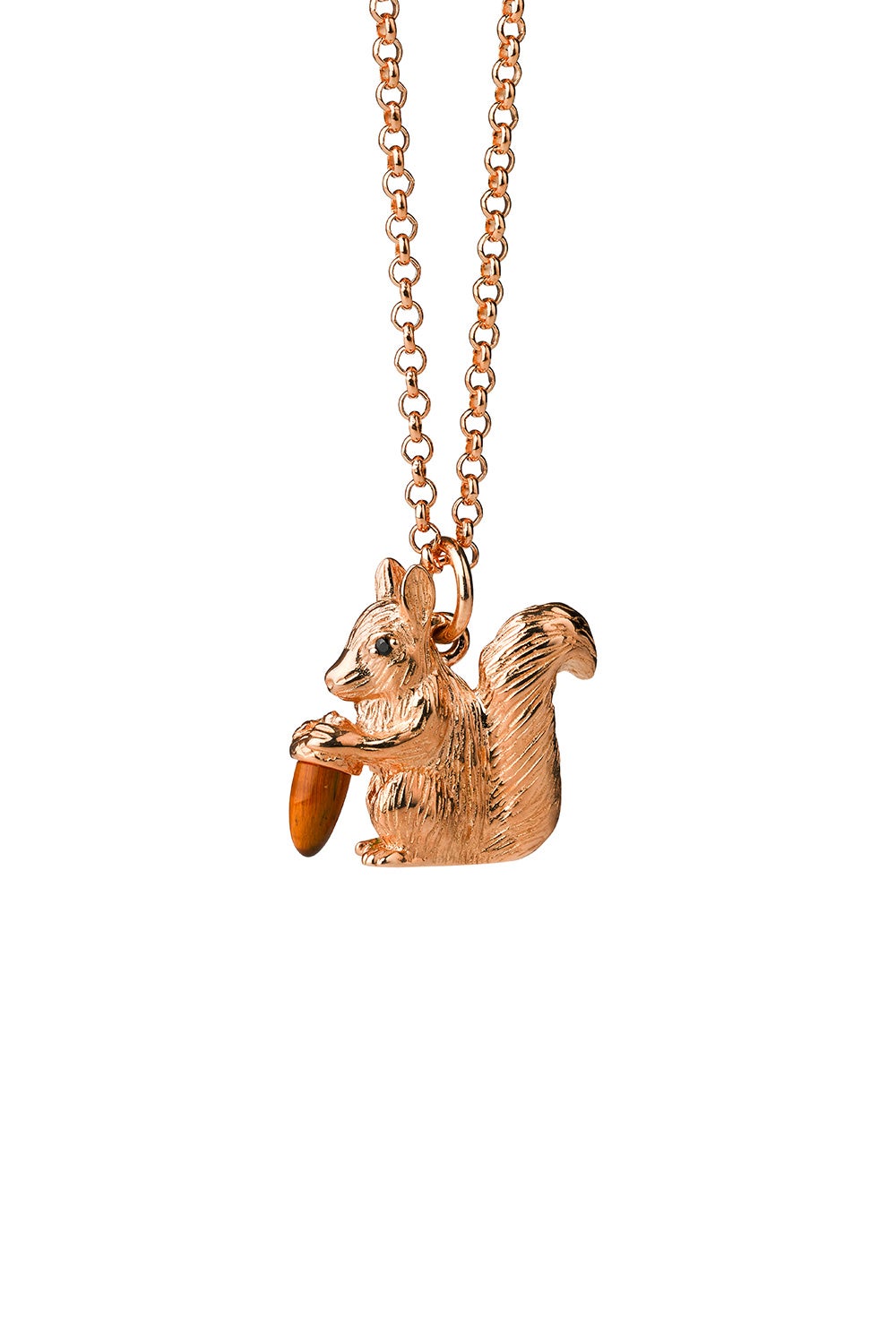 Squirrel Necklace Rose Gold with Tiger's Eye and Black Spinel