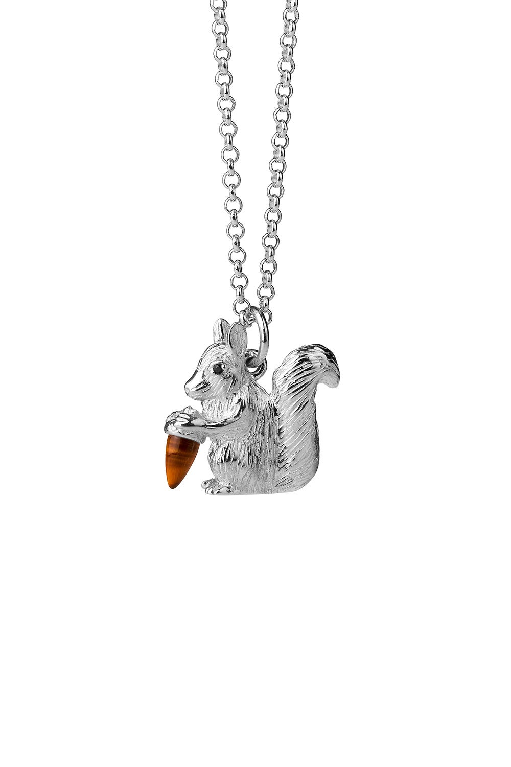 Squirrel Necklace Silver with Tiger's Eye and Black Spinel