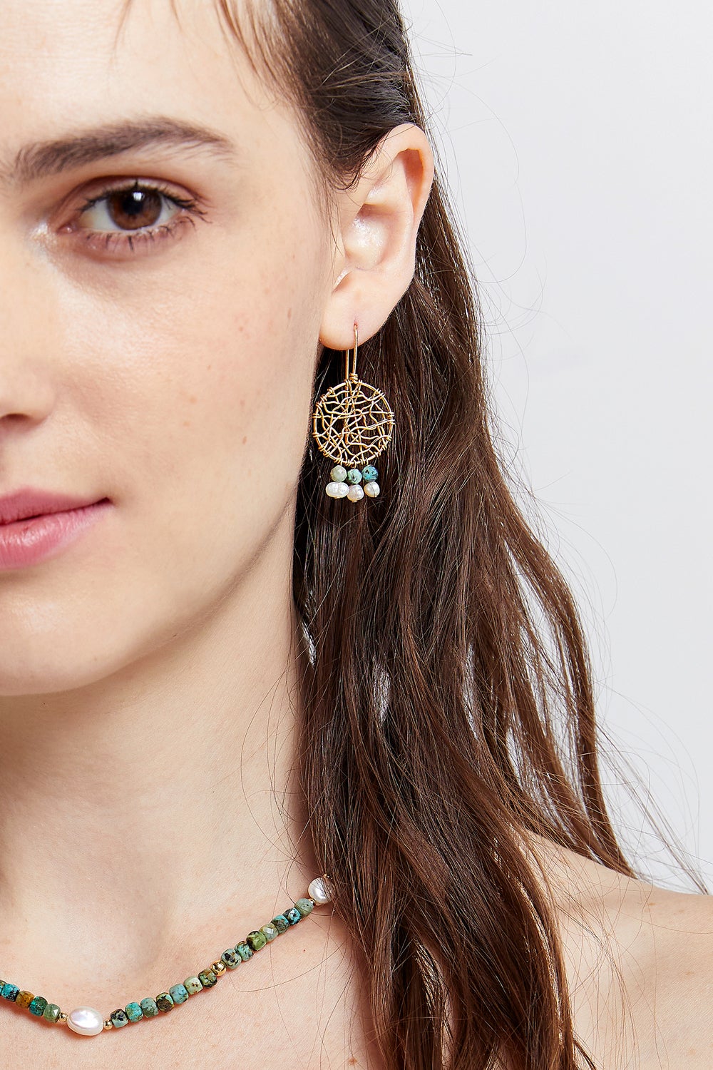Vania Midi Daydreamer Pearl and Turquoise Earring
